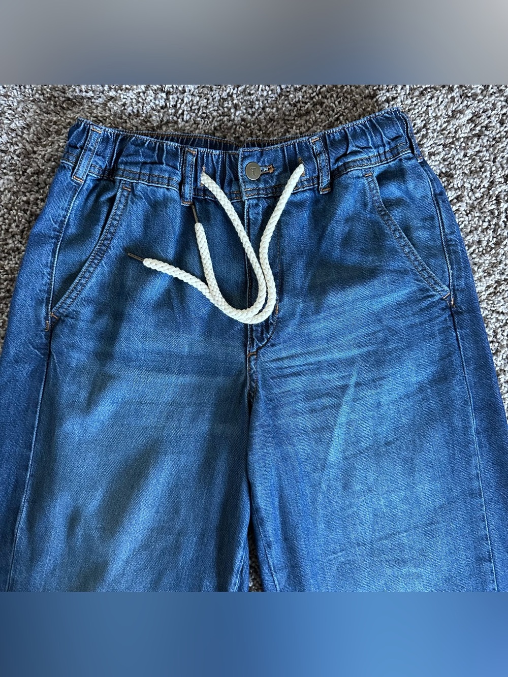 PILCRO Wide-Leg Drawstring Denim Jeans - Blue - Picture 3 of 10